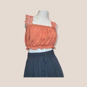 Boho Cutout Strap Half Top Coral